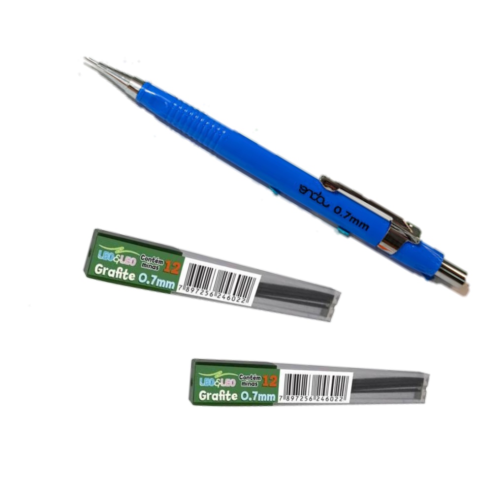 kit LAPISEIRA TÉCNICA 0.7 MM AZUL + 2 TUBOS DE GRAFITE ESCOL