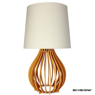 Abajur GOTA Madeira Cúpula Tecido Retro Vintage Mesa Skyshow Caramelo Bege