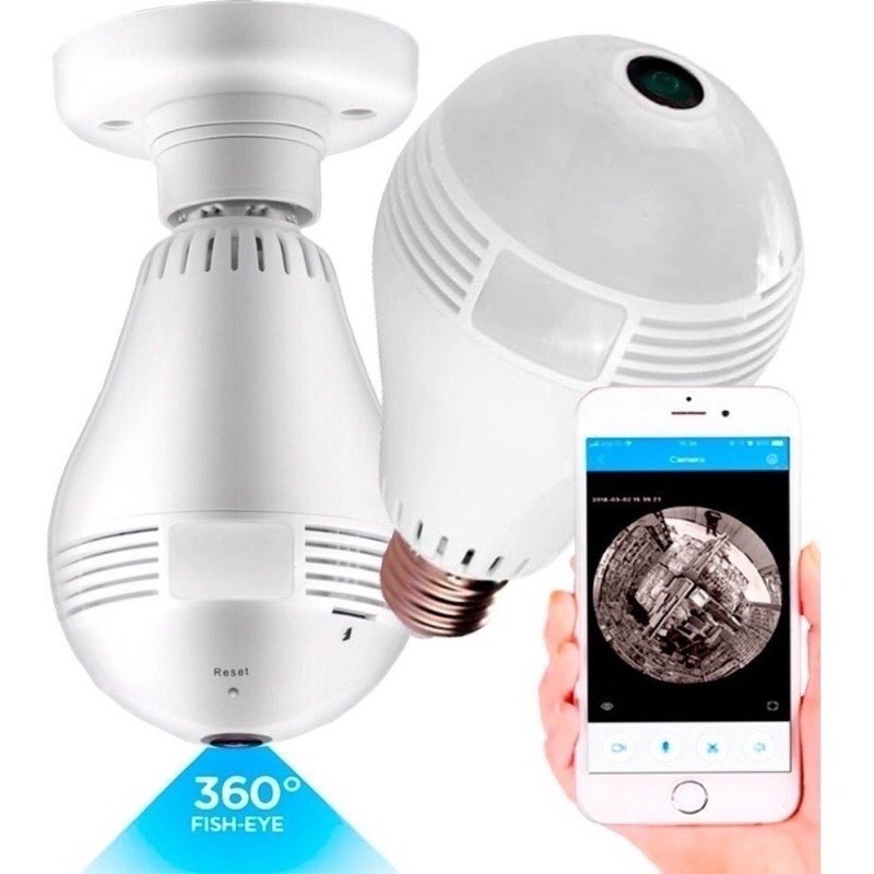 Lampada Espiã Ip 360° Hd Panorâmica Led Wifi 3g Grava Alarme