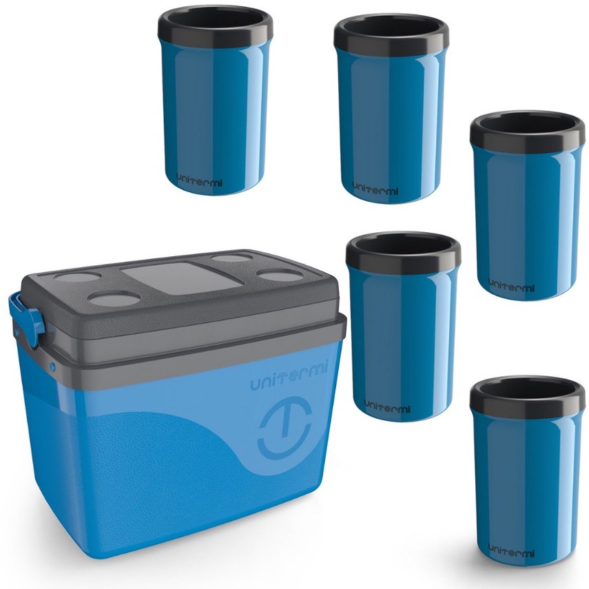 Caixa Térmica Cooler 30l Unitermi Azul + 5 Portas lata 350ml