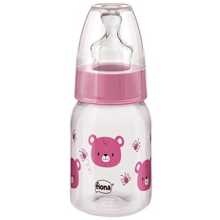 Mamadeira Bebê Com Bico Silicone Anatômico Tampa Anti-Vazamento 120mL +0 Meses Urso Rosa Fiona