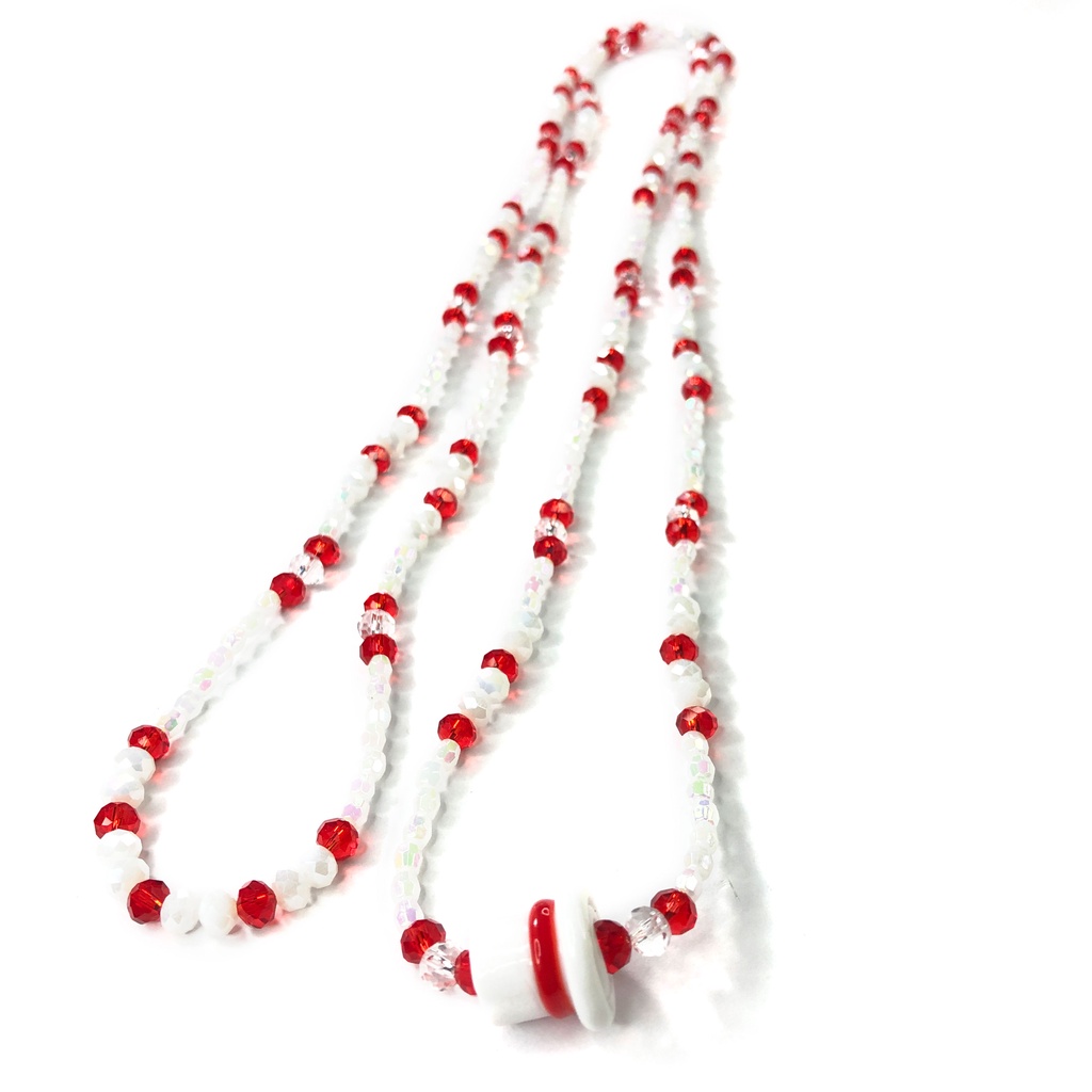 Guia de Zé Pilintra Pilintra em Cristais com Firma de Chapéu Branco e Vermelho 65 cm