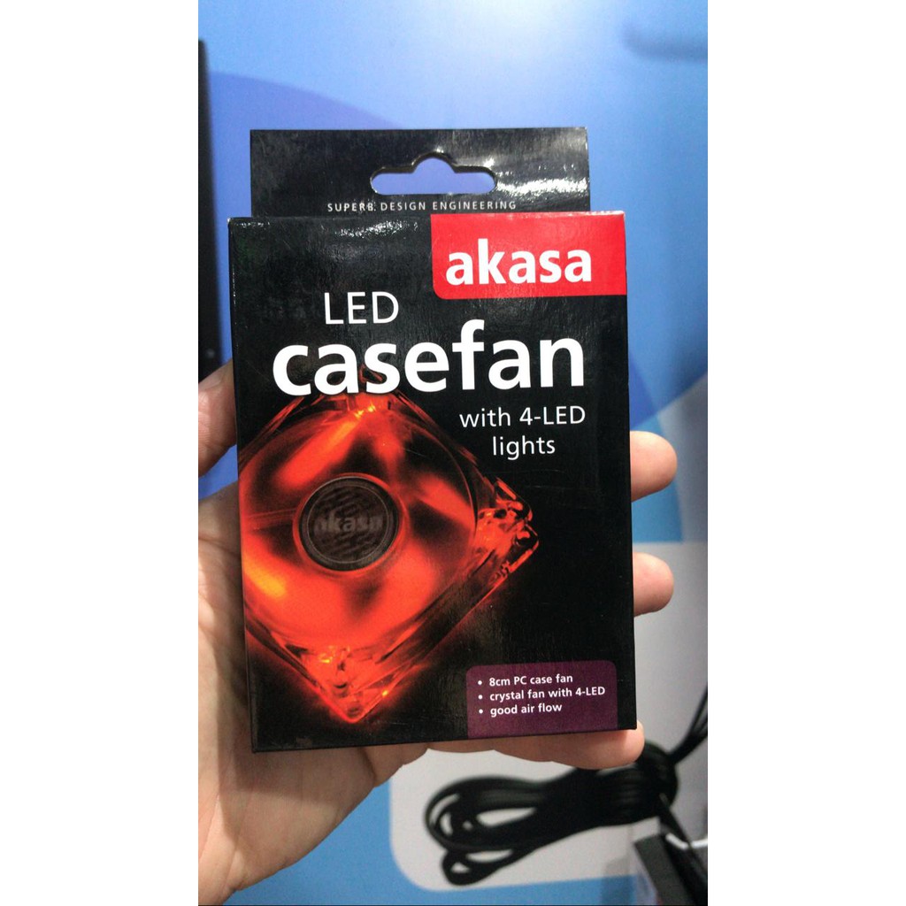 Casefan Led Vermelho Akasa Com 4 Led Lights = Fan Cooler Ventuinha Ventilador = Acrilico Cristal = 80mm 80x80x25mm 8cm = 12v = 2500 Rpm = 23.5db = 32.37 Cfm = Conector 3 Vias Placa Mãe