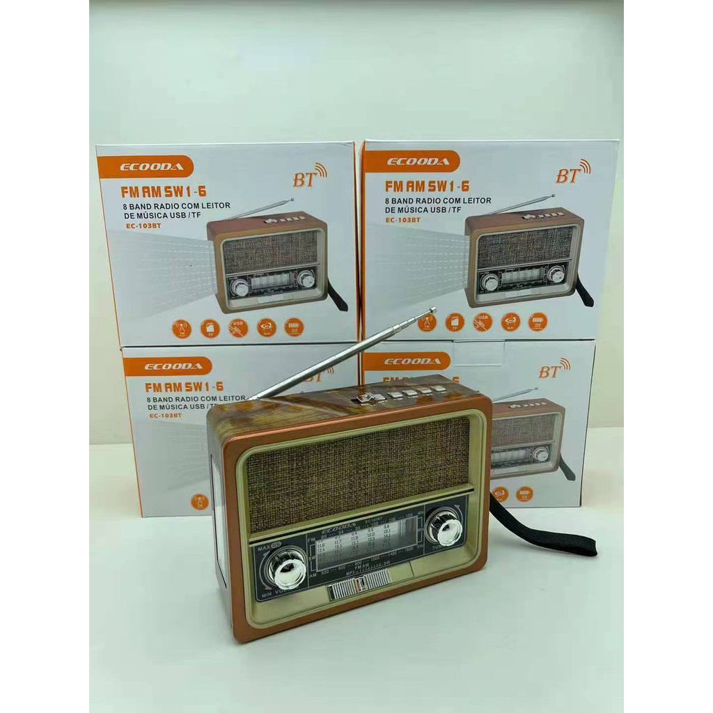 Radios Antigos Retro Vintage Portátil Am Fm Bluetooth EC103BT (ECOODA