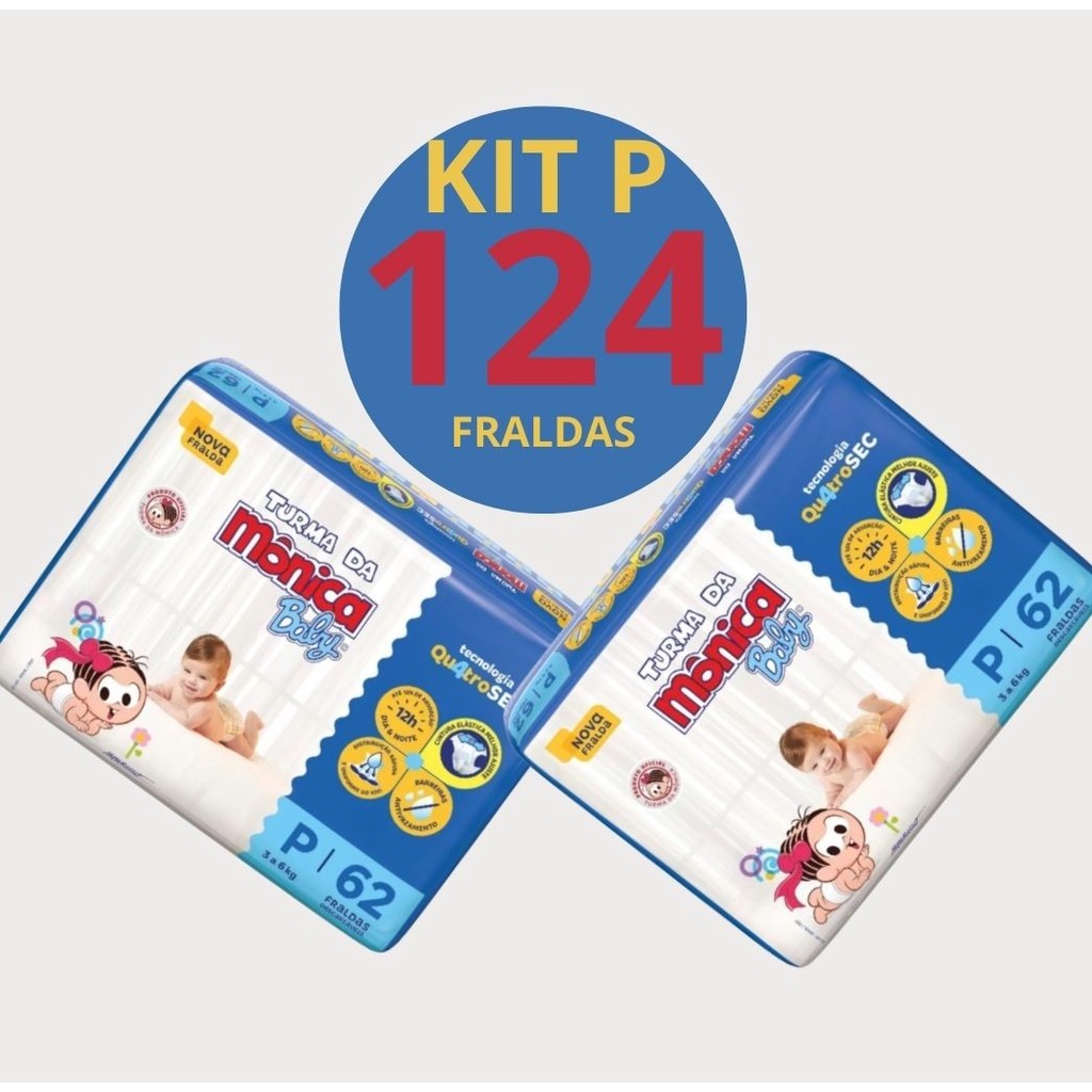 fralda descartavel nova turma da monica tamanho P kit com 124 fraldas ...