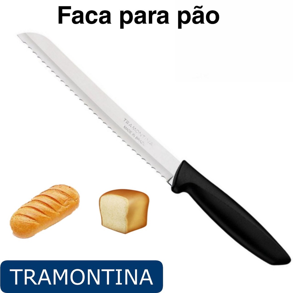 Faca Para Pão Plenus Inox e Preta 8" Tramontina