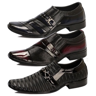 kit de 3 sapatos sociais Originais Vinho Azul e 5D Diferenciado