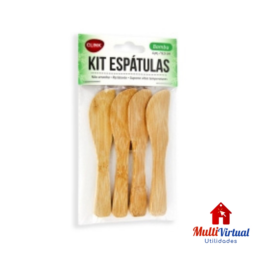 Kit Mini Espátulas Bambu 9,5cm 4 Peças Envio Imediato