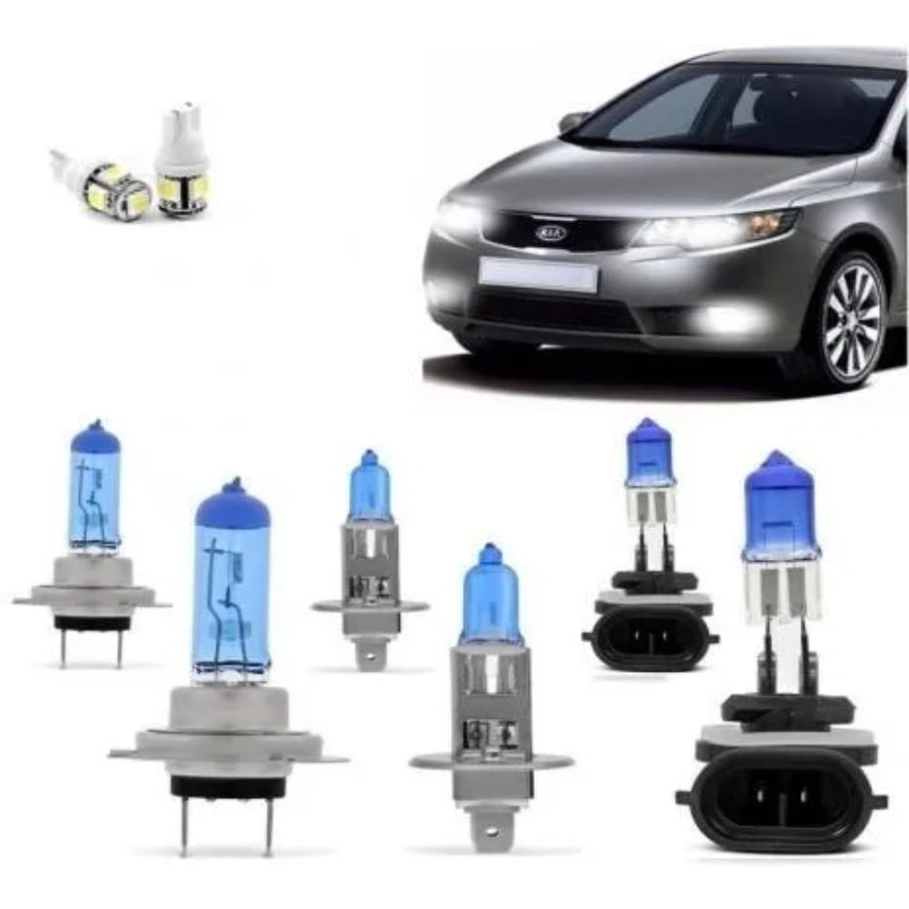 Kit Lâmpadas Super Branca  Farol Baixo H7 Alto H1 Milha H27 Kia Cerato 2009 2010 2011 2012