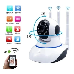 câmera segurança iP wifi robô 3 antenas Sistema visão noturna full HD 360º