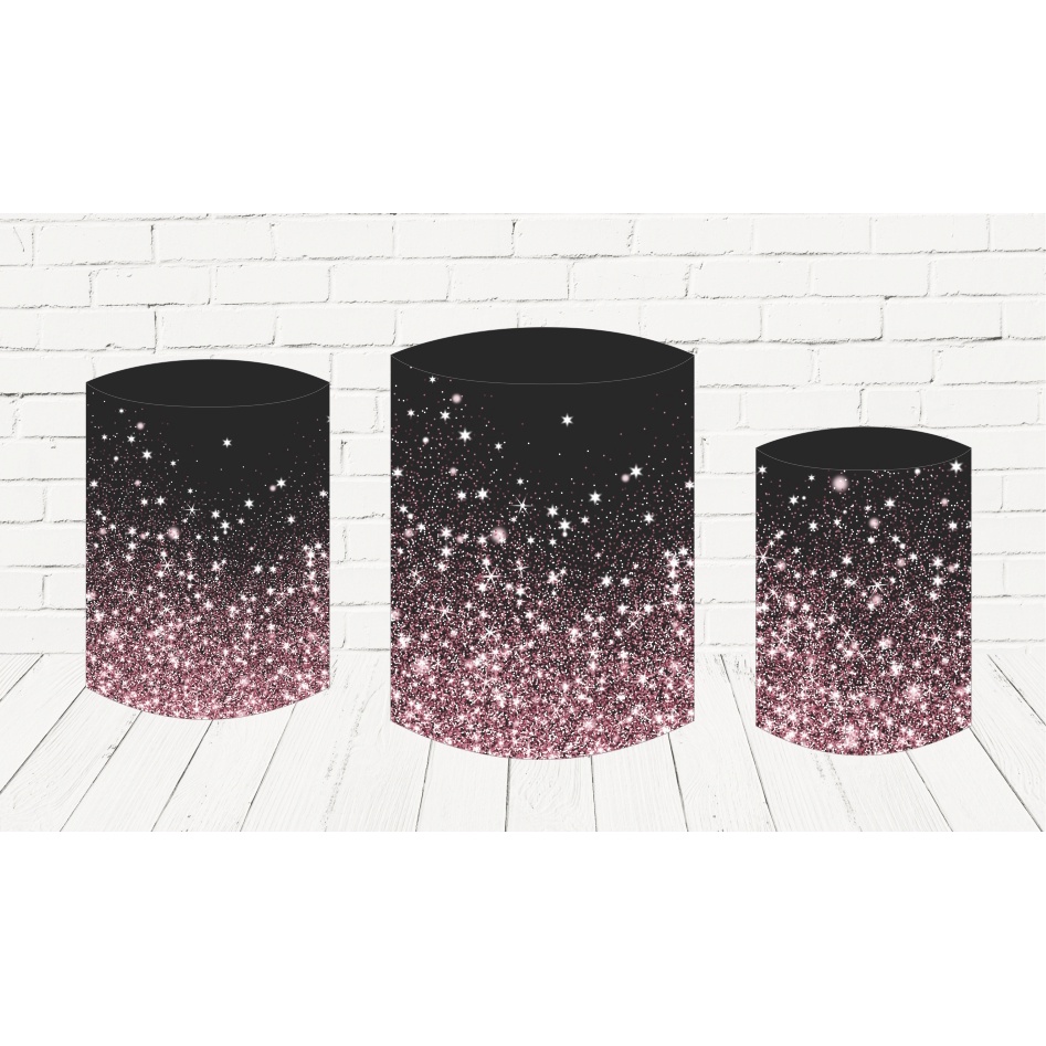 Trio Capa Cilindro Preto Com Glitter Sublimado Veste Fácil C/elástico