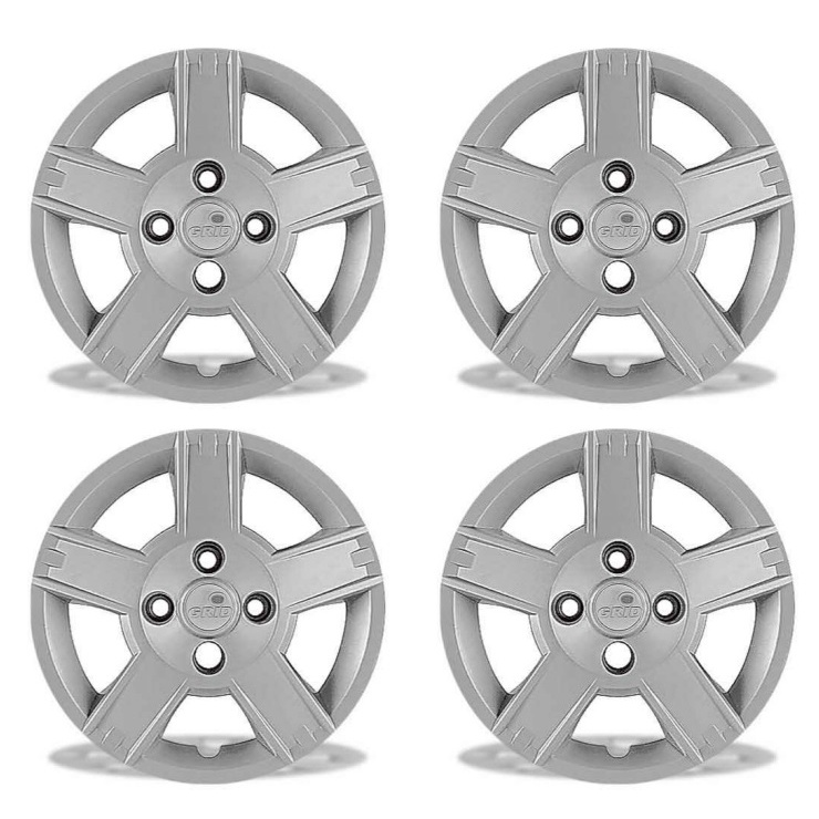Jogo Calota Grid Ford Fiesta Hatch Sedan 2008 2009 2010 Aro 14 Cubo Baixo Fixação Por Parafuso