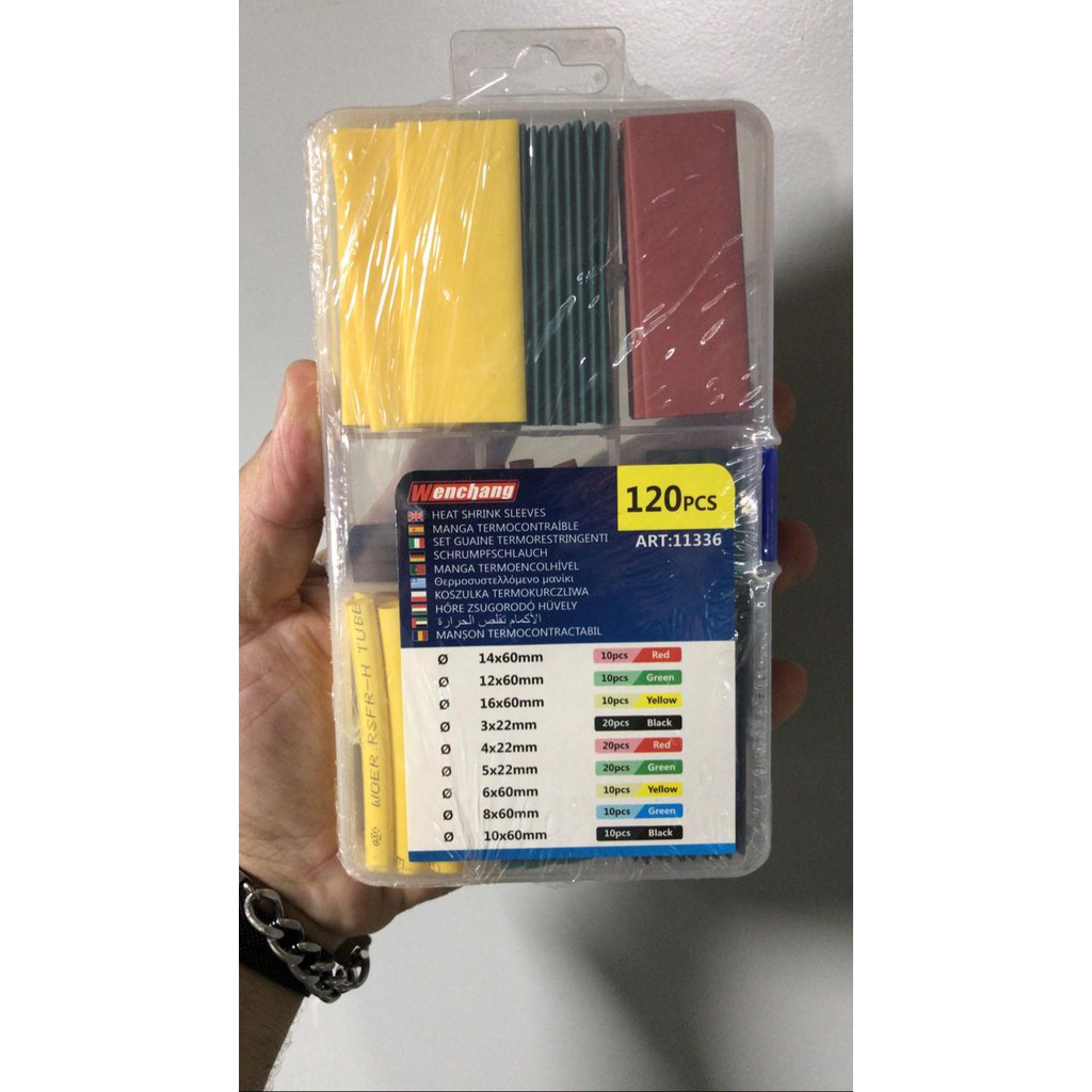 HEAT SHRINK SLEEVES 120 PEÇAS = Espaguete Tubo Termo Retrátil para eletrônica / 14 X 60MM 10 PEÇAS / 12 X 60MM 10 PEÇAS  / 16 X 60MM 10 PEÇAS / 3 X 22MM 20 PEÇAS / 4 X 22MM 20 PEÇAS / 5 X 22MM 20 PEÇAS / 6 X 60MM 10 PEÇAS / 8 X 60MM 10 PEÇAS / 10 X 60MM