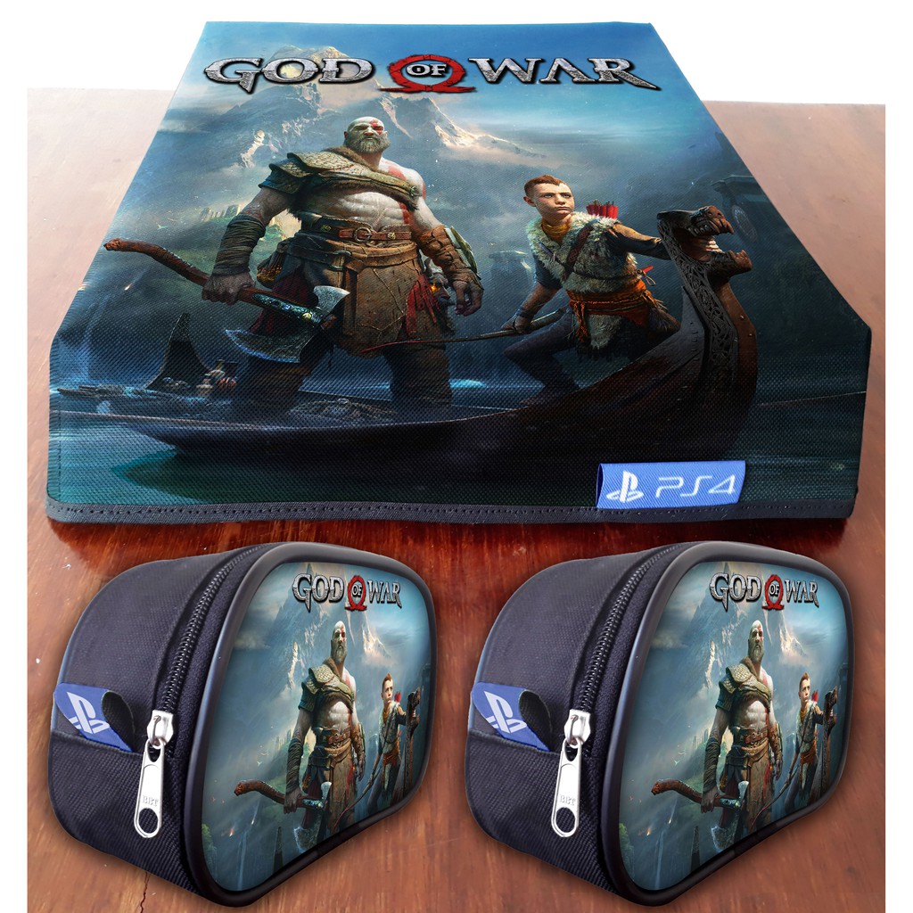 Kit Capa PS4 + 2 Cases de controles God of War protetora Anti Poeira Personalizada Playstation 4 ( SLIM, FAT e PRO )