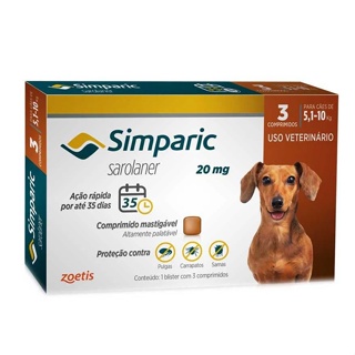 Simparic 20mg 3 Comprimidos - Cães de 5,1 a 10 kg - Zoetis Original em Oferta na Shopee