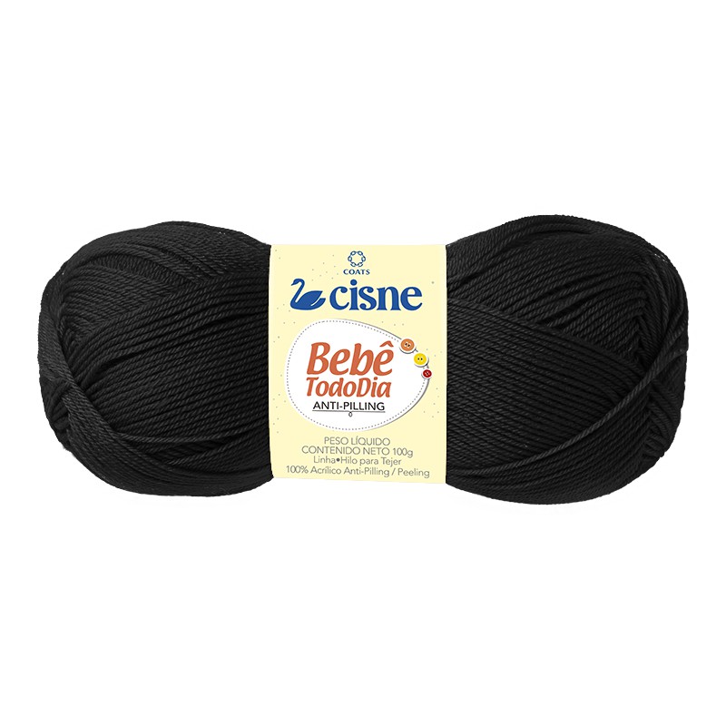 Lã Cisne Bebê Todo Dia 100gr - Kit 5 Unid - Cor 000N (preto)