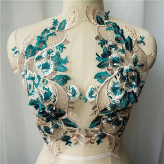 2Pcs Bordado Verde Em Renda Applique De Patch De Colarinho De Flor Vestido De Noiva Artesanato De Bricolage