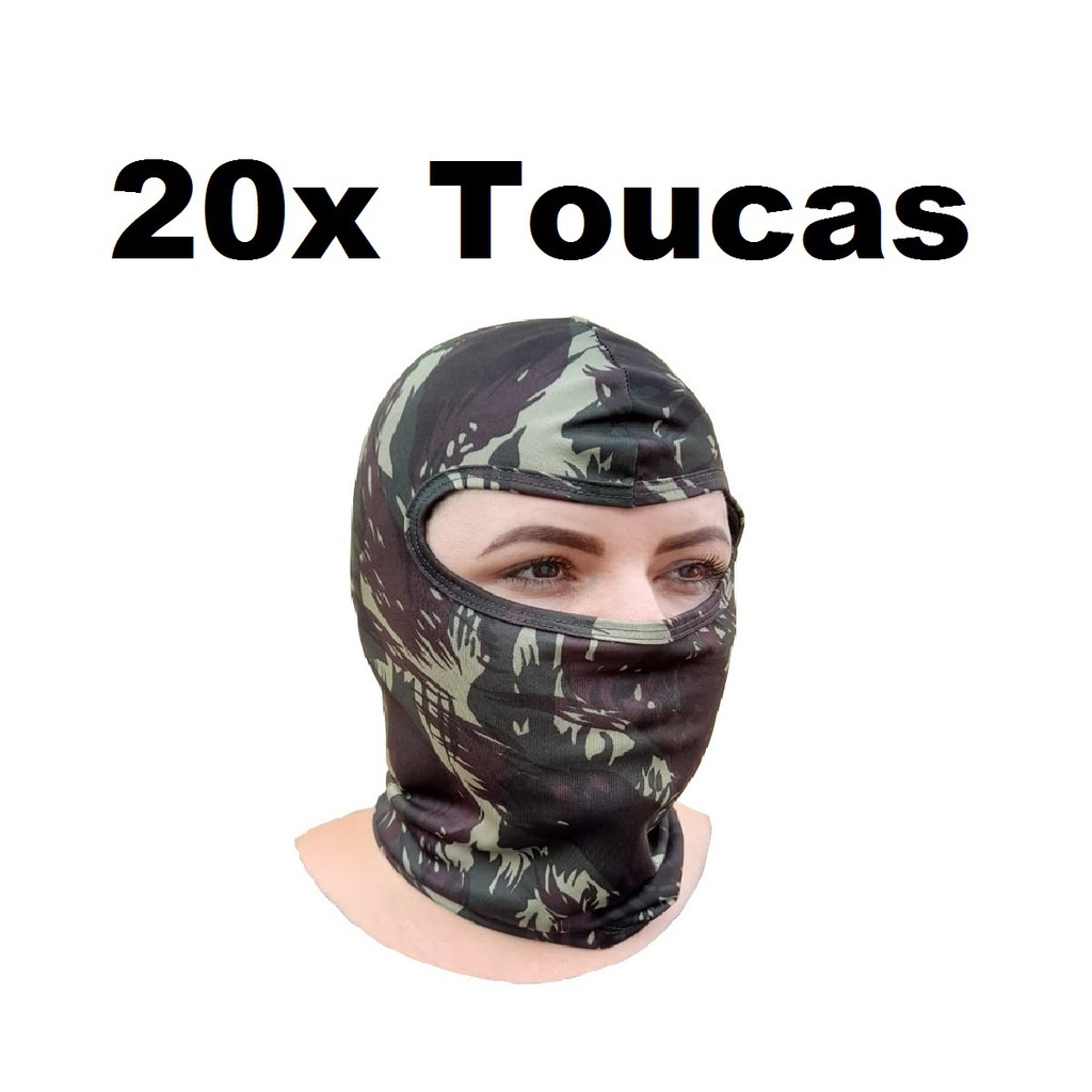 Kit 20 Touca Balaclava Ninja Mascara Camuflada - Tática Militar / Airsoft Paintball / Exercito Verde / Motoboy Motqueiro
