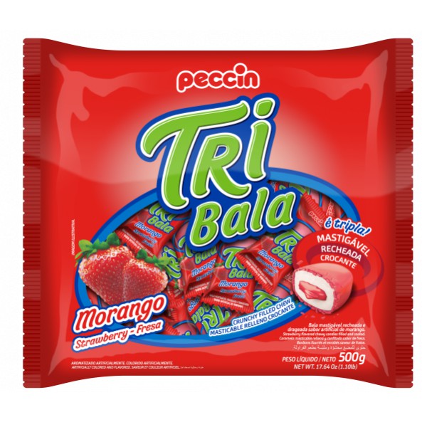 Bala Recheada Tri Bala Sabor Morango Tribala Peccin 500g Original Shopee Brasil 8971