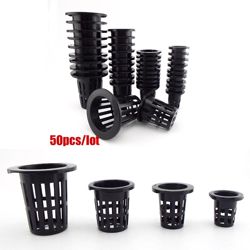 50Pcs Porta Cestas Plástico Planta Cultivo Vasos Copo Viveiro Rede Colonização Hidropônica Malha Vegetal Estufa