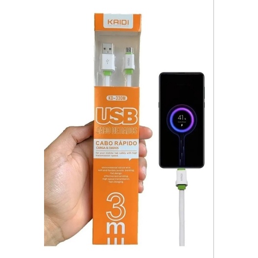 Cabo Usb Lightning Kaidi 3 metros Para iPhone 5 5c 5s 6 7 Plus SE 8 X Xr Xs Max 11 12 iPad mini 2 3 4 Air 2 iPad Pro