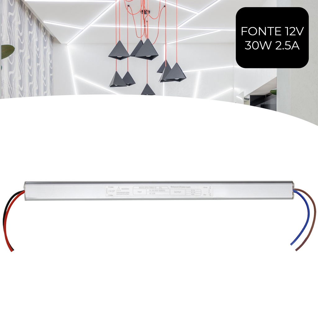 Fonte Slim Driver Para Perfil Fita De Led 12v 2,5a 30w