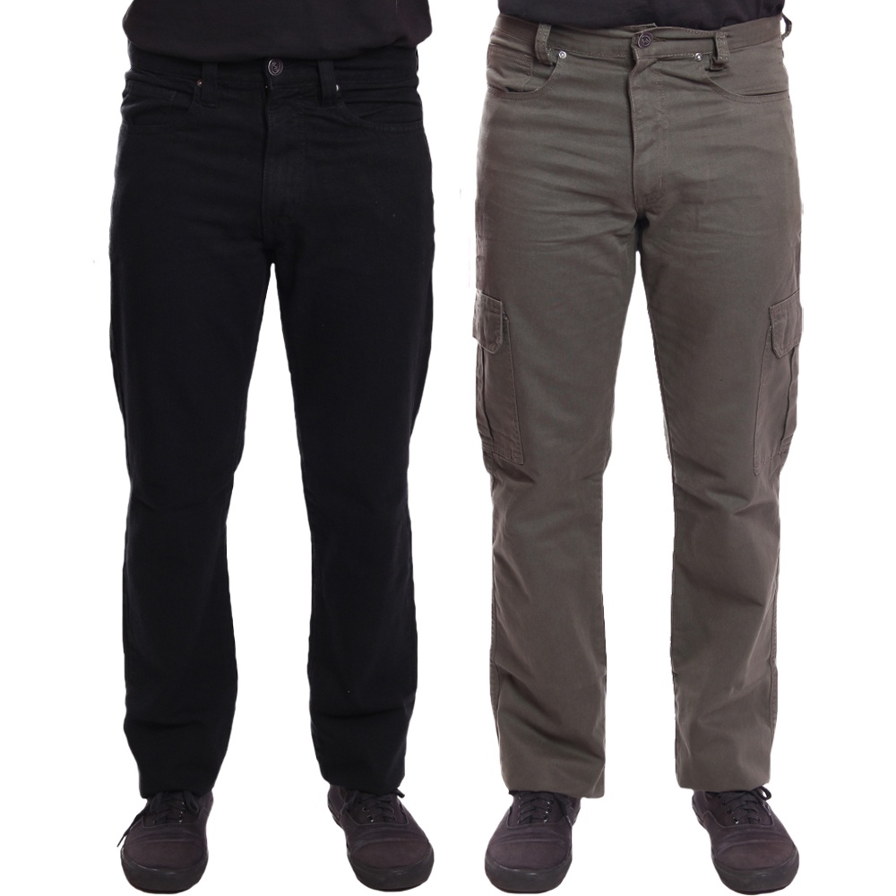 Kit 2 Calças Sarja e Jeans R7Jeans Masculina Modelo Tradicional e Cargo Cintura Alta 100% Algodão