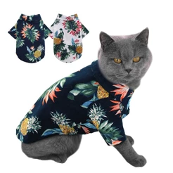 Atacado-Pet Estilo Havaiano Roupas Impressas Camisa De Algodão Para Cães Pequenos De Gato Pelúcia Respirável