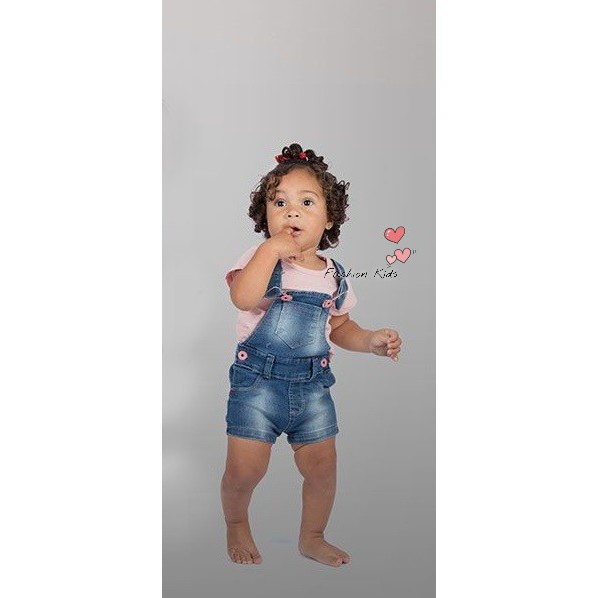 Jardineira Short Jeans Infantil Bebe Menina Muito Fofa Shopee Brasil