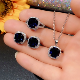 S925 Anel De Safira De Prata Esterlina Simples Conjunto De Joias De Moda Festa Feminina Casamento Presente De Atacado em Oferta na Shopee