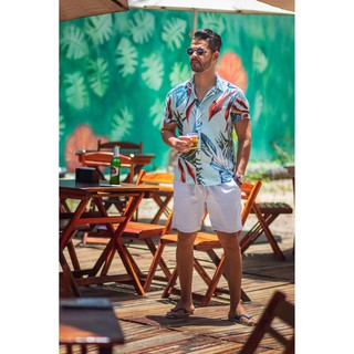 Bermuda masculina de linho, Short de elástico em linho, Short masculino cores lisa