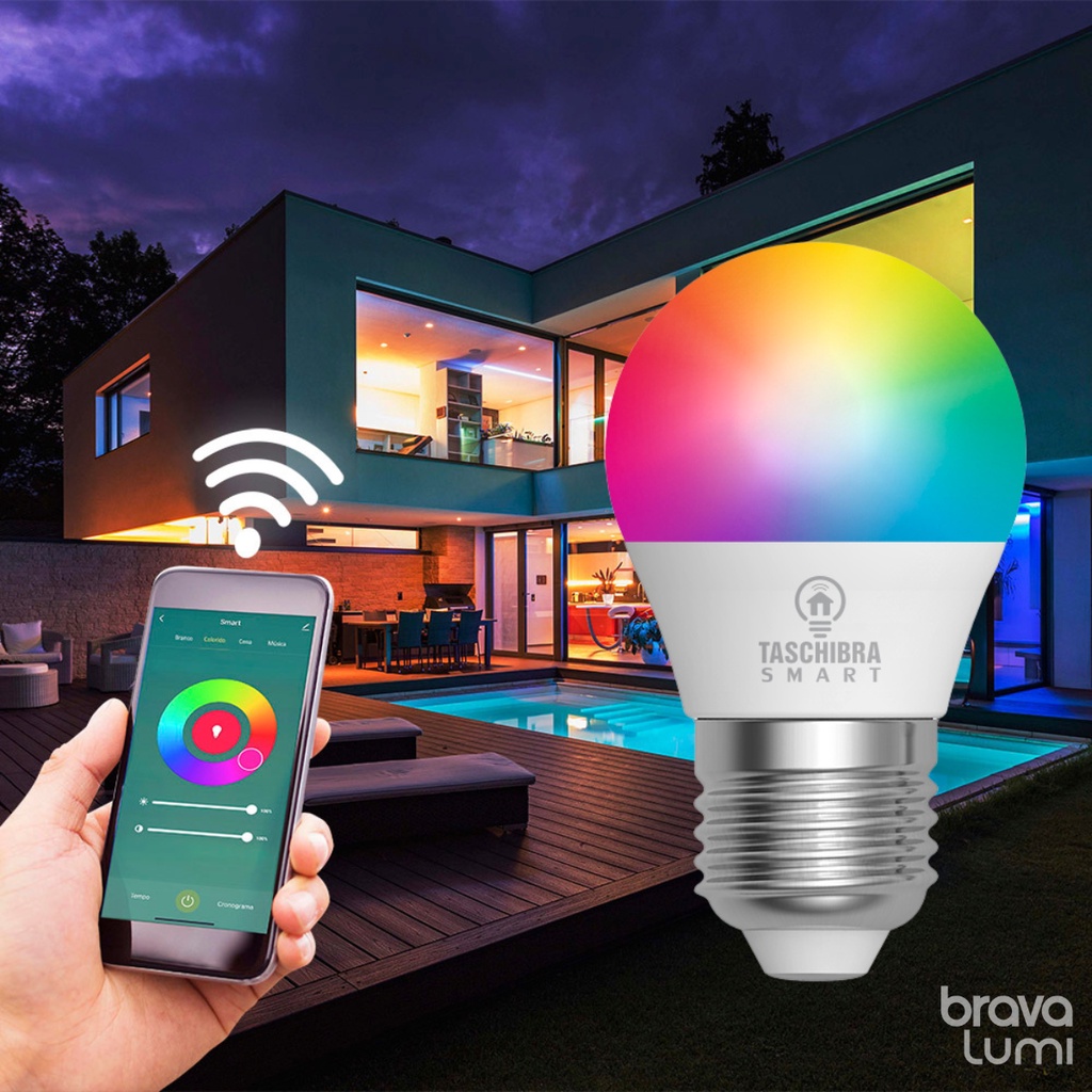 Lâmpada Led Smart Wi-Fi Inteligente Bolinha 6W E27 RGB Taschibra