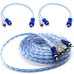 Kit 1 Cabo RCA 5M + 2Y Dupla Blindagem Azul Injetado