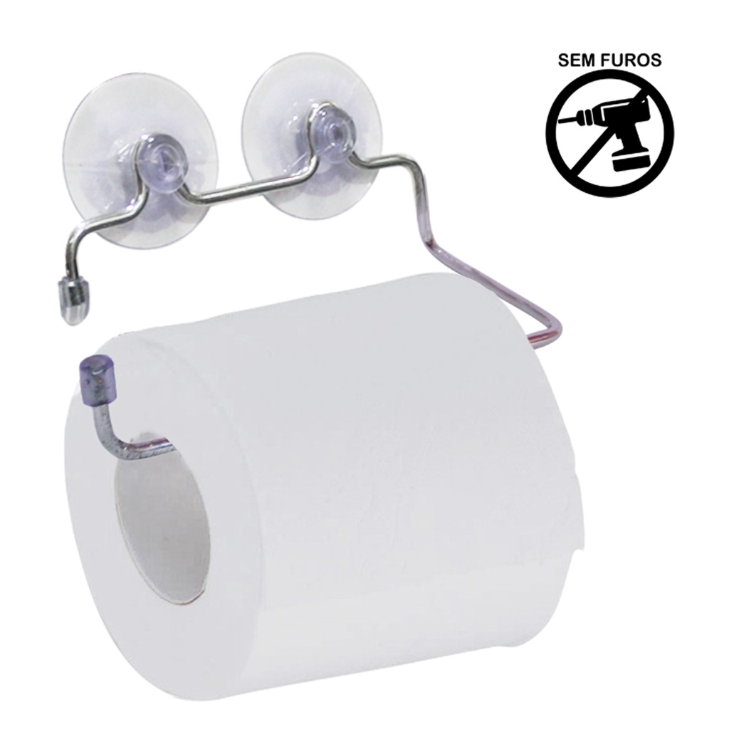 Suporte porta Papel Higiênico Com Ventosa dupla Cromado em Oferta na Shopee