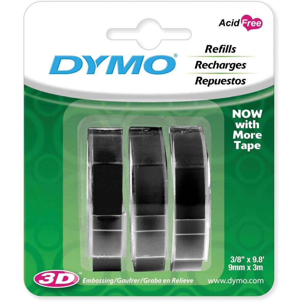 Fita para rotulador manual Dymo - kit com 3 fitas pretas medindo 9 mm x 3 metros