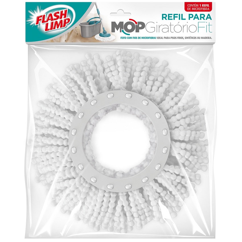 Refil Mop Fit 13,5cm Microfibra para Duas Aguas Fit Esfregão Giratório 360 RMOP5011 Flash Limp