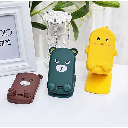 Suporte para celular e Tablet Bichinhos, articulado e dobrável em silicone
