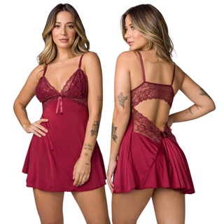 Camisola Sexy Feminina Renda Sensual Linha Noite Lingerie + Calcinha Regulável