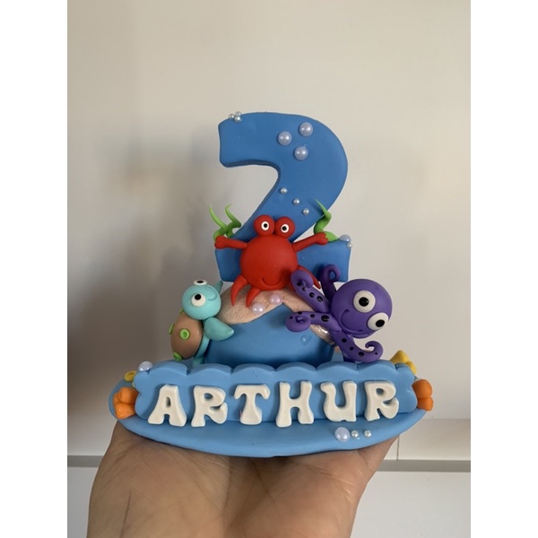 Vela Aniversário Biscuit  fundo do mar