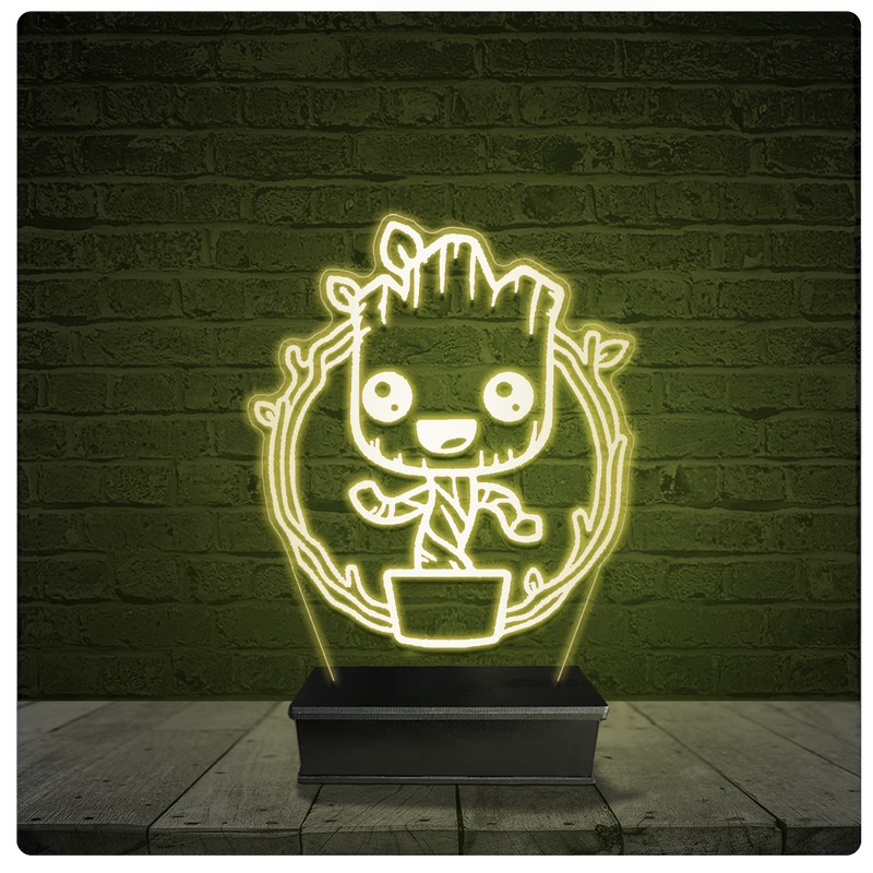 Led Luminária Acrílico Abajur - Groot Marvel 11
