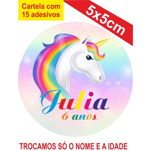 2 Cartelas de Adesivos (30 unidades) Unicórnio Personalizados 5x5cm Festa Aniversário Lembrancinha