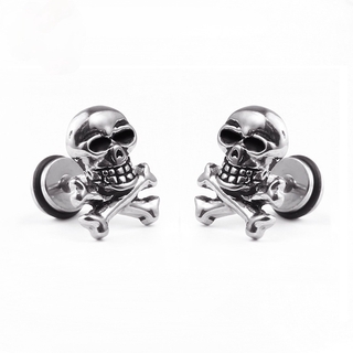 Novo Crânio De Aço Titânio Punk Hip Hop Rock Trend Dumbbell Stud Earrings Jóias De Personalidade Masculina E Feminina