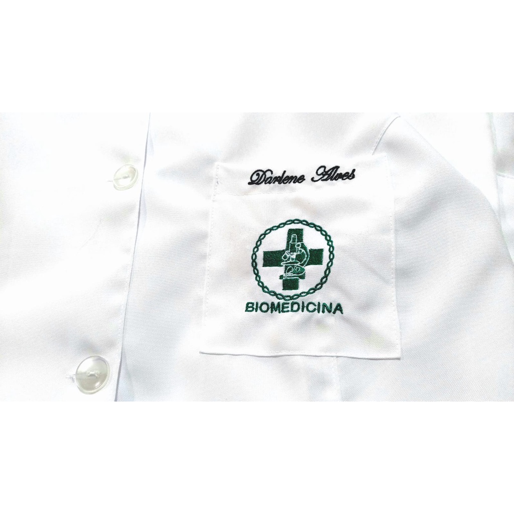jaleco bordado biomedicina feminino manga