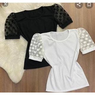Blusa Feminina Canelada Manga Poá Bufante transparente!!!