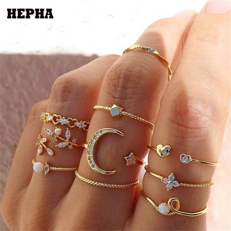 10 Peçasconjunto Anéis Femininos De Ouro Anel Simples De Metal Boêmiobijuteriapresentes 5031