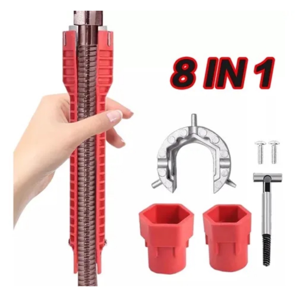 Chave Hidráulica Multifuncional 8/1 Inglesa Boca Fenda Instalador Profissional Pia Torneira 3Cabeças