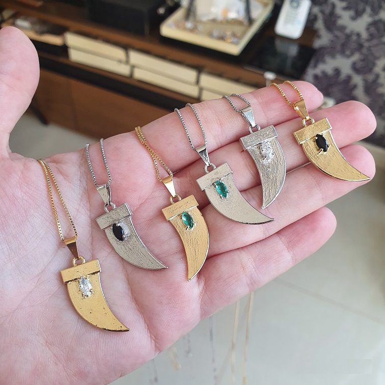 Colar Semijoia Cordão de Ouro Banhado Corrente Não é Bijuteria Colares Femininos Gargantilha Garantia Colar Dente de Sabre