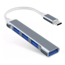 Hub USB Type C 4 Portas de 3.0 e 5 Gbps para Notebook Celular PC Plug and Play