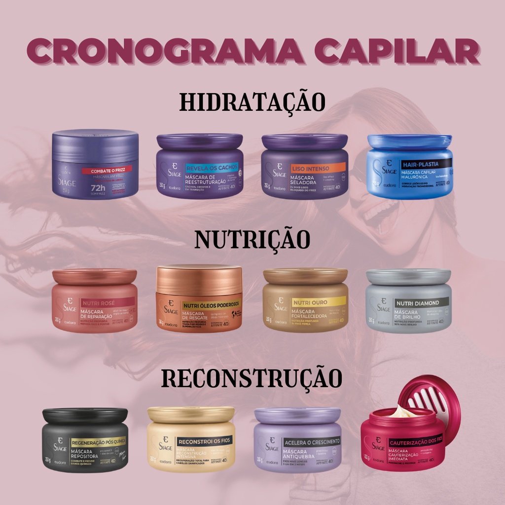 Máscaras Cronograma Capilar Eudora Siàge Hidratação, Nutrição e