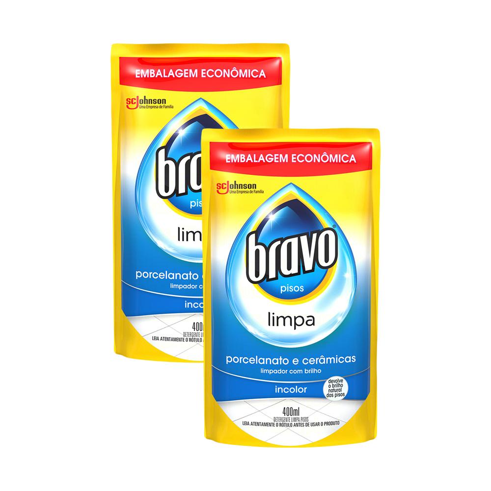 Kit 2 Limpa-Pisos Bravo Porcelanato e Cerâmica com Brilho Incolor 400ml - Home & Living